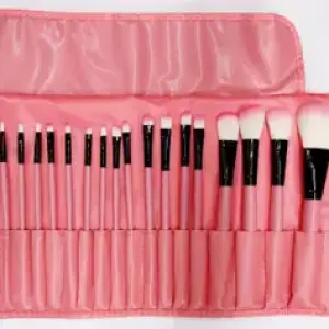 Makeup Brush Set With Burgundy Brush Bag (Pack of 24) Pink
