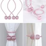 (1 Pair) Magnetic Curtain Tiebacks Curtain Drape Holdbacks Clips Rope.(Pink)