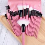 24Pcs Edition Makeup Brush Set , Wooden Handle with Leather Case  (Pack of 24).Pink