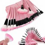 24Pcs Edition Makeup Brush Set , Wooden Handle with Leather Case  (Pack of 24).Pink