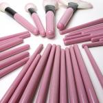24Pcs Edition Makeup Brush Set , Wooden Handle with Leather Case  (Pack of 24).Pink