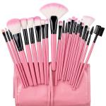 24Pcs Edition Makeup Brush Set , Wooden Handle with Leather Case  (Pack of 24).Pink