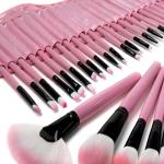24Pcs Edition Makeup Brush Set , Wooden Handle with Leather Case  (Pack of 24).Pink
