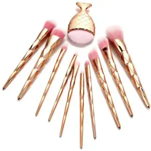 Diamond cut Handle Makeup Brush Set With Big Fish Tail For Foundation /Eyeshadow /Lips-11 Pieces
