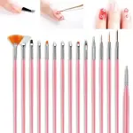 15 NAIL ART BRUSHES ALL DIFFERENT TYPES OF BRUSHES (PINK) Pack of 1