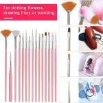 15 NAIL ART BRUSHES ALL DIFFERENT TYPES OF BRUSHES (PINK) Pack of 1
