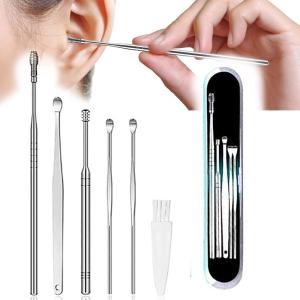 6 Pcs Ear Wax Cleaner, Ear Pick Earwax Removal Kit, Ear Cleansing Tool Set, with a Storage Box (Silver, 6pcs)