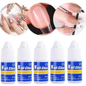 5 Pcs Nail Glue For Artificial Nail Waterproof Nail Adhesive Bottle (White)