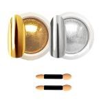 Powder, 2 Jars Nail Art Mirror Glitter Effect Chrome Pigment Powder Dust Gold Silver Chrome Nail Powder with Sponge Applicators