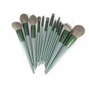 Makeup cosmetic makeup brush set pack of 13 with travel bag (green)