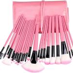 24Pcs Edition Makeup Brush Set , Wooden Handle with Leather Case  (Pack of 24).Pink