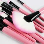 24Pcs Edition Makeup Brush Set , Wooden Handle with Leather Case  (Pack of 24).Pink
