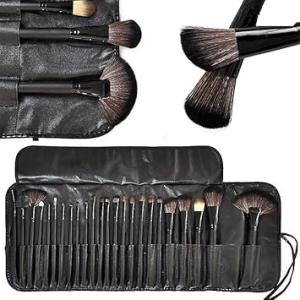 24 Piece Makeup Brush Set with PU Leather Case (Black)