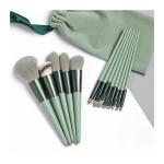 Makeup cosmetic makeup brush set pack of 13 with travel bag (green)