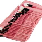 24Pcs Edition Makeup Brush Set , Wooden Handle with Leather Case  (Pack of 24).Pink