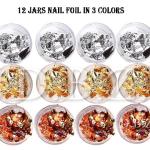Professional 12 Box Gold Silver Copper Foil Tinfoil Paillette Chip Foil Nail Glitter(Pack of 1).
