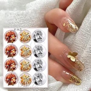 Professional 12 Box Gold Silver Copper Foil Tinfoil Paillette Chip Foil Nail Glitter(Pack of 1).