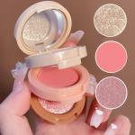Professional Long Lasting Waterproof 3in1 Makeup Blusher & Highlighter For Girls & Women Pack of 1