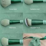 Makeup cosmetic makeup brush set pack of 13 with travel bag (green)