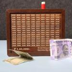 Wooden Money Piggy Bank with Savings Chart| 100,000 Rupees Goal Tracker| for Kids and Adults( 1 Piece).