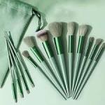 Makeup cosmetic makeup brush set pack of 13 with travel bag (green)
