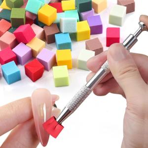 204pcs soft Nail Sponges with 4 Claws Metal Grabber, Mini Nail Sponges with Metal Grabber Pen Nail Brush