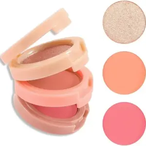 Professional Long Lasting Waterproof 3in1 Makeup Blusher & Highlighter For Girls & Women Pack of 1