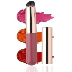Lipstick Brush Silicone Lip Brush with Cover Lipstick (1 Pcs).Rose Pink