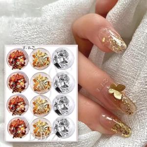 12 Professional Gold Silver Copper Chip Foil Nail Glitter (Pack of 1)