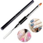 Stainless Steel Picker Dual-Ended Nail Spatula Brush Poly Builder Gel Tool Builder Gel Nail Brush (Black)