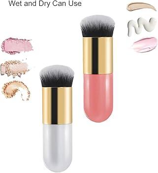 2 Pcs Golden Round Pier Foundation Brush Flat Cream Makeup Brush (1 White & Pink)