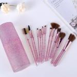 Makeup Brushes Set with Case, 12pcs Professional Make Up Brush Portable Storage Box, Best Gift Kit (Glitter Pink)