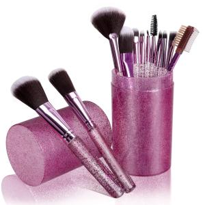 Makeup Brushes Set with Case, 12pcs Professional Make Up Brush Portable Storage Box, Best Gift Kit (Glitter Pink)