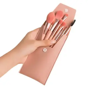 PRIMUM 8 PCS Mini Makeup Brush Set with Case, Portable Foundation Brush Kit Travel,