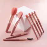 PRIMUM 8 PCS Mini Makeup Brush Set with Case, Portable Foundation Brush Kit Travel,