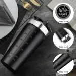 Premium Steel Shaker with Measurement | Shaker Bottle | Gym Bottles for Men | 100% Leakproof750ml | (Black).
