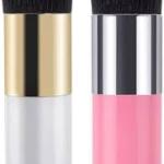 2 Pcs Golden Round Pier Foundation Brush Flat Cream Makeup Brush (1 White & Pink)