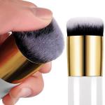 2 Pcs Golden Round Pier Foundation Brush Flat Cream Makeup Brush (1 White & Pink)