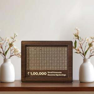 Wooden Money Piggy Bank with Savings Chart| 100,000 Rupees Goal Tracker| for Kids and Adults( 1 Piece).