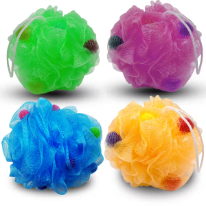 Sponge – Premium Round Loofah Body Wash Puff and Shower Scrubber (Pack of 4)