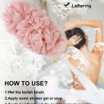 Loofah Back Scrubber for Shower, Long Handle Bath Sponge Shower Brush 2 Pcs