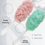 Loofah Back Scrubber for Shower, Long Handle Bath Sponge Shower Brush 2 Pcs