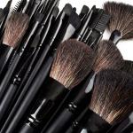 Makeup Brush Set with Black Leather Case- BLACK, 24 Pieces