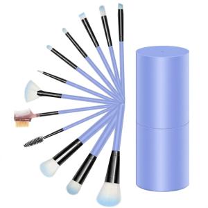 12pcs Professional Make Up Brush for Foundation Blush, Portable Storage Box, Best Gift Kit (Blue)