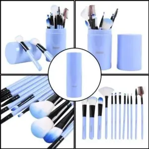 12pcs Professional Make Up Brush for Foundation Blush, Portable Storage Box, Best Gift Kit (Blue)