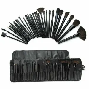 24 Piece Makeup Brush Set with PU Leather Case (Black)