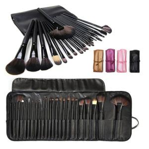 24 Piece Makeup Brush Set with PU Leather Case (Black)